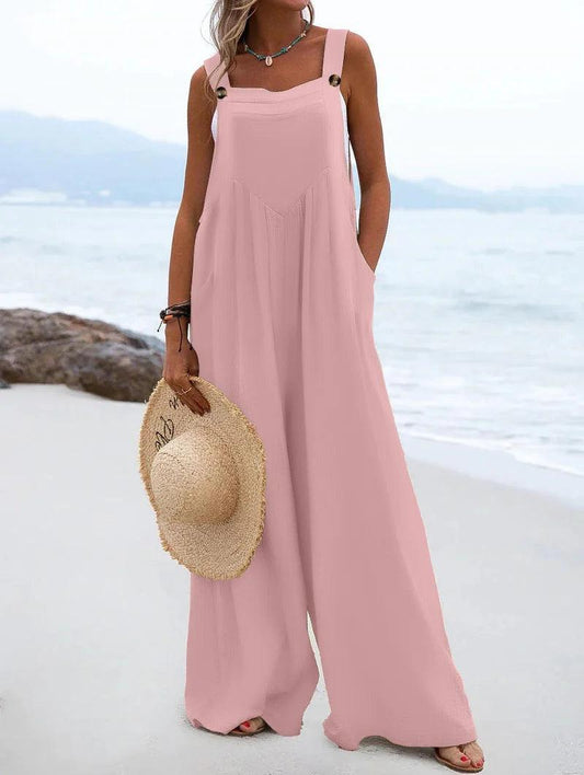 2023 Spring/Summer New Ethnic Style Fashion Solid Color Wide Leg Jumpsuit Quick Sale Tongfa European and American Women's Cross - loveyourstyles.com